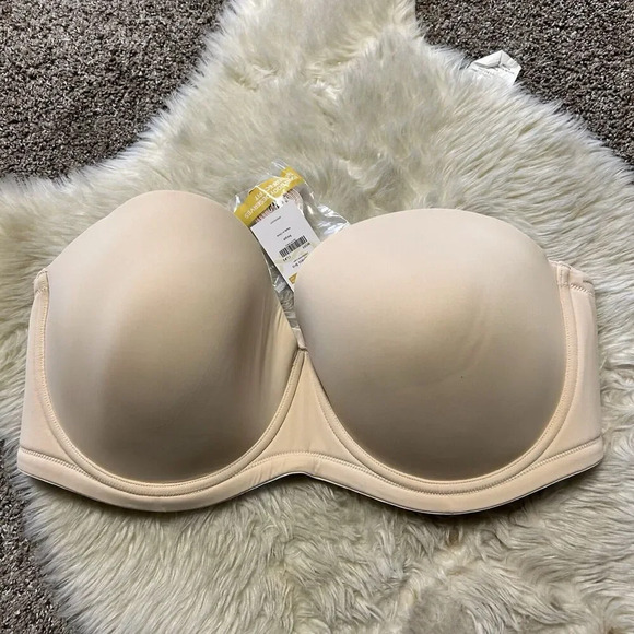 New Delimira Bra Women's 44E Beige Strapless Contoured Cups Padded Underwired - Picture 1 of 5